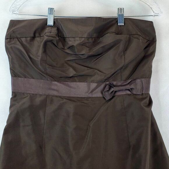 J Crew Silk Emma Faille Strapless Dress Chocolate Brown Knee Length Size 12 - Picture 3 of 9